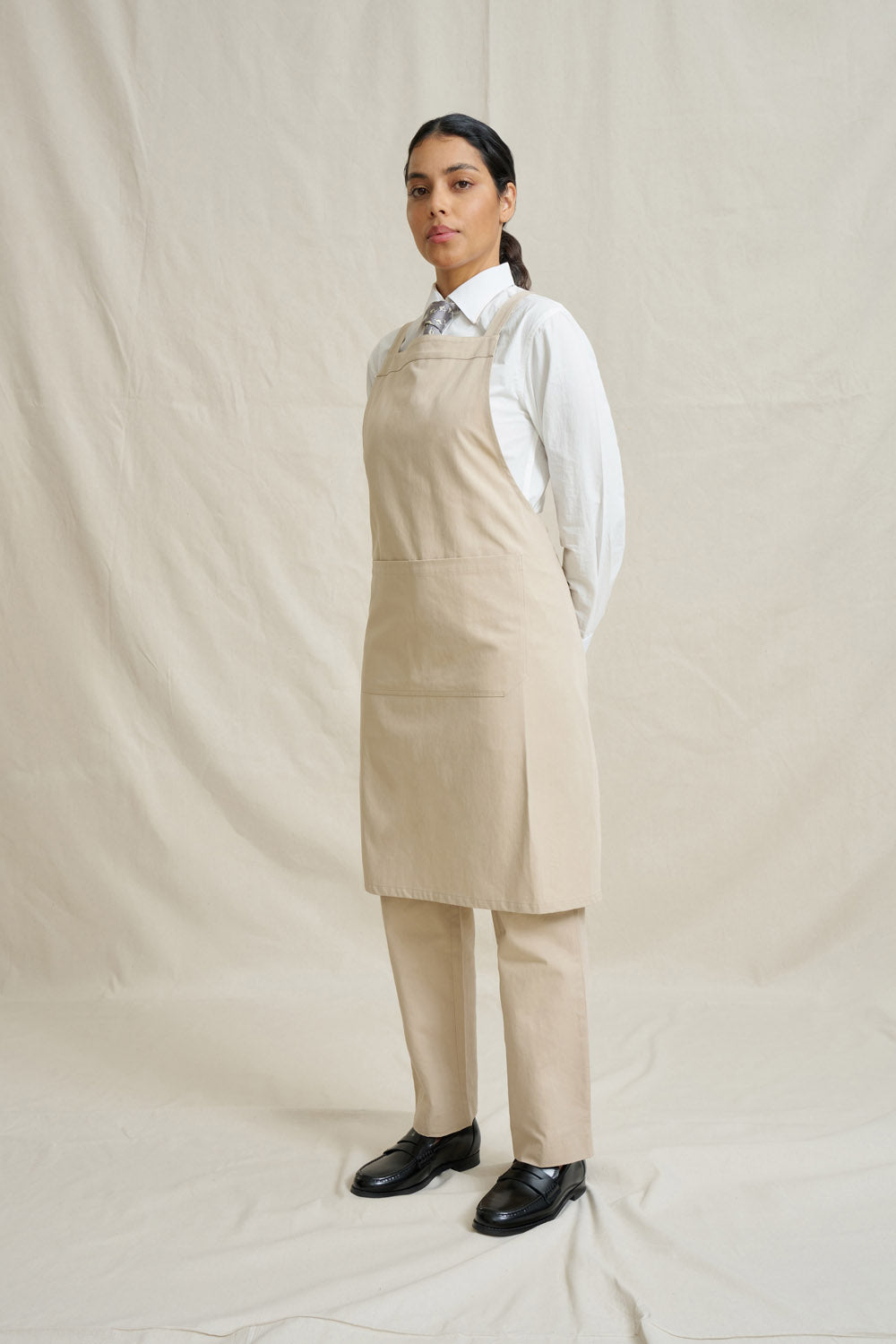 Natural Cross Back Bib Apron - Stone