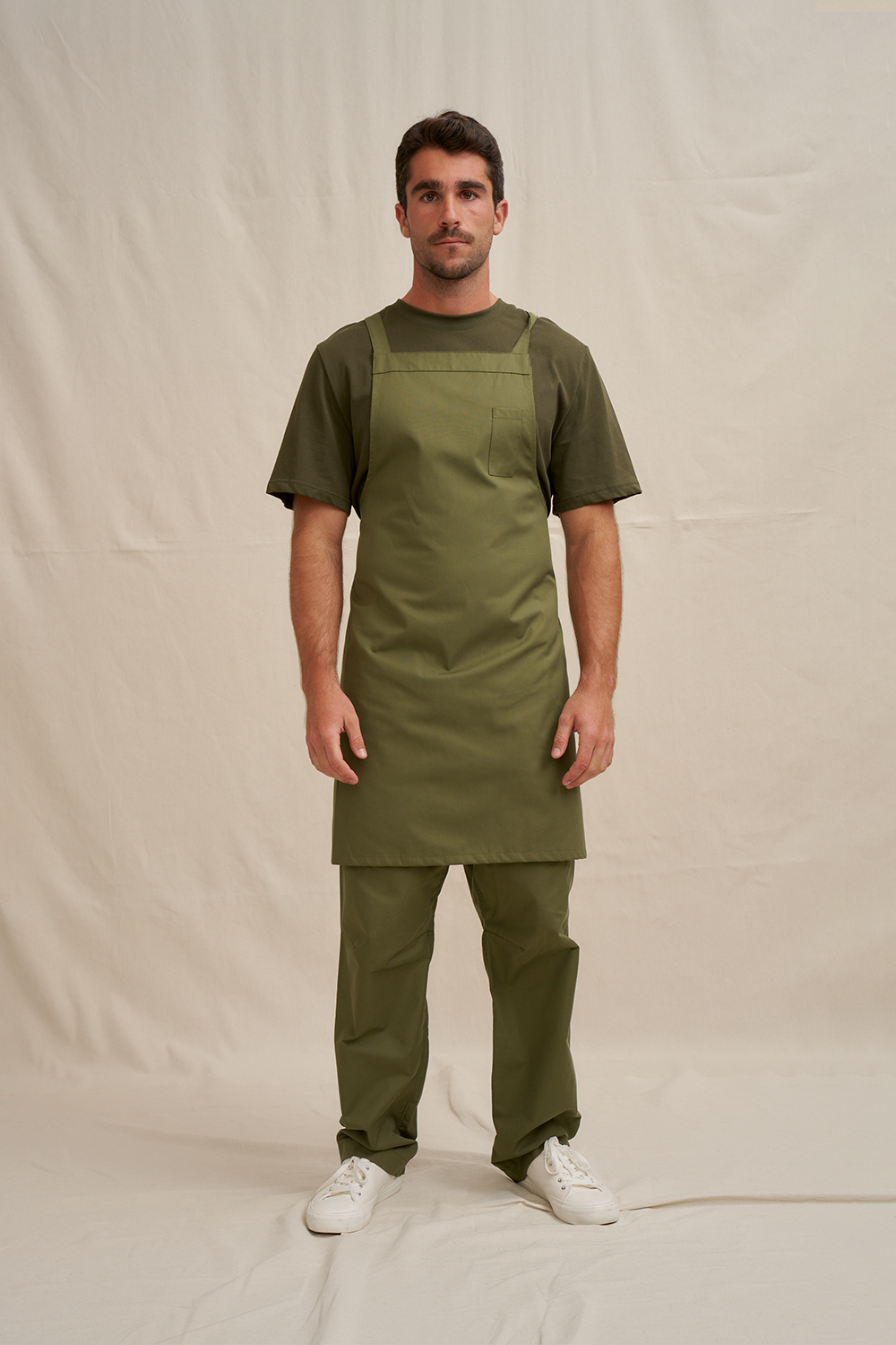 Light Cross Back Bib Apron - Army Green