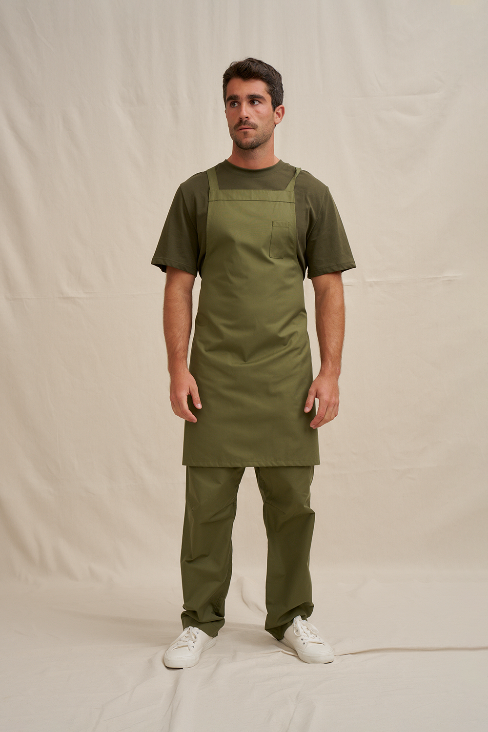 Light Cross Back Bib Apron - Army Green