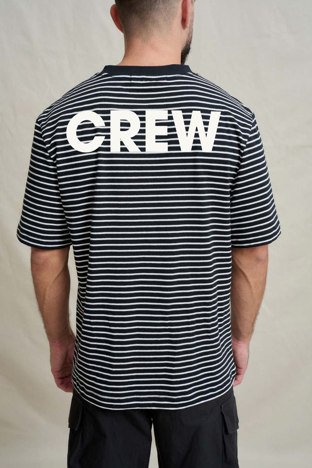 Unisex Box Tee - Stripe Ivory Black