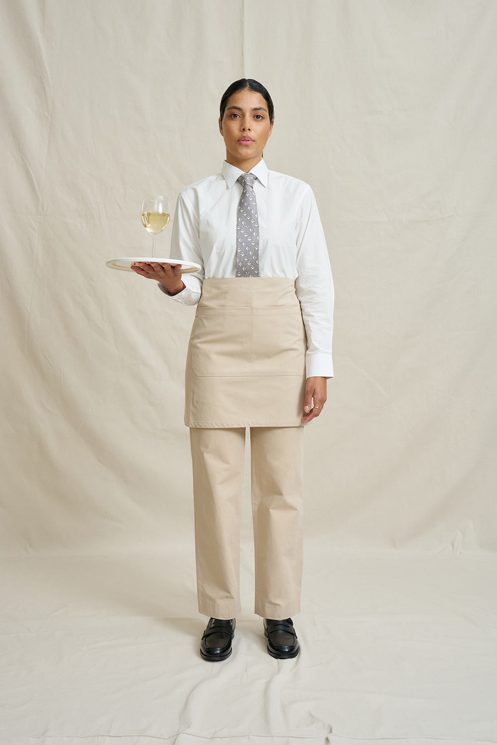 Natural Short Waist Apron - Stone