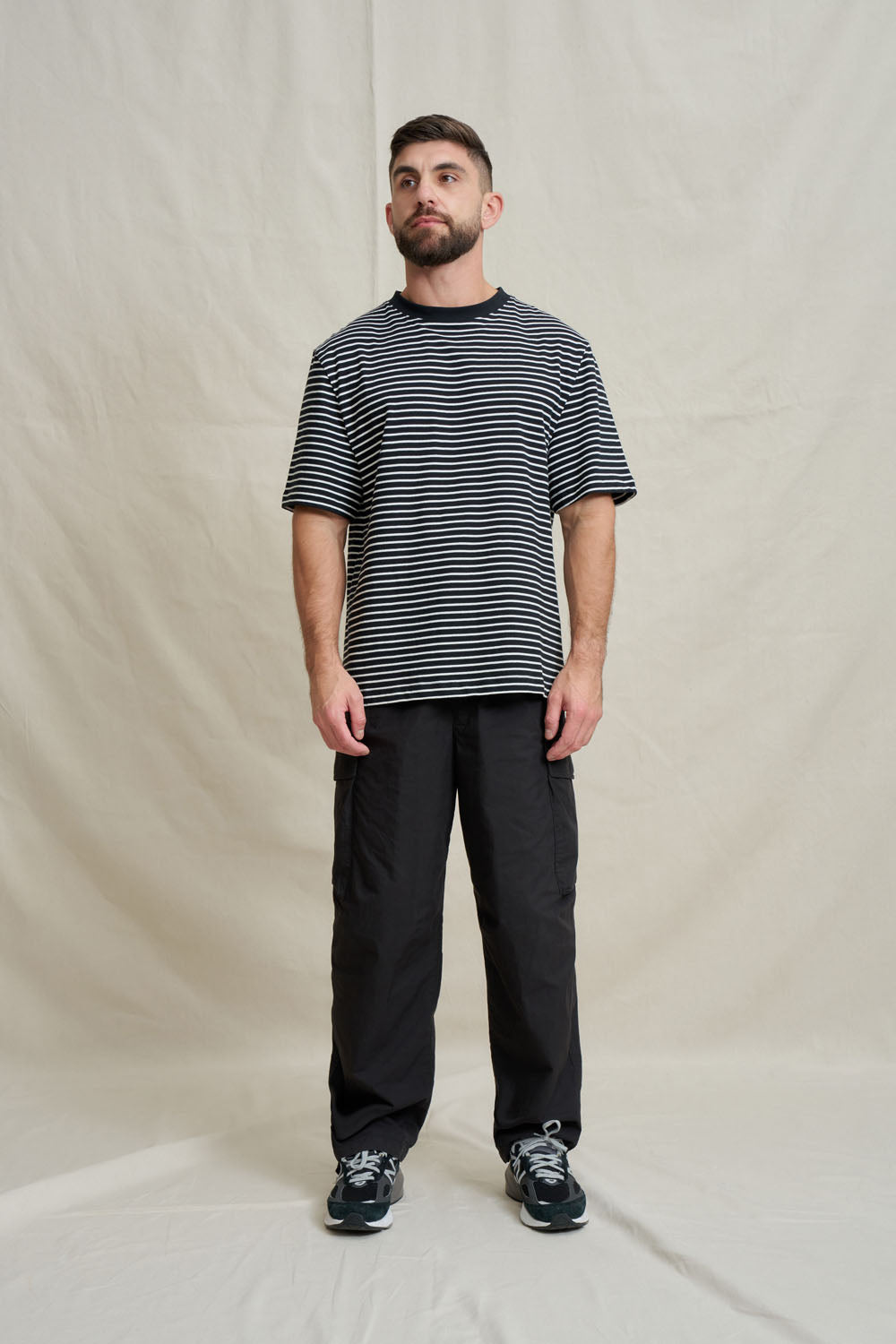 Unisex Box Tee - Stripe Ivory Black