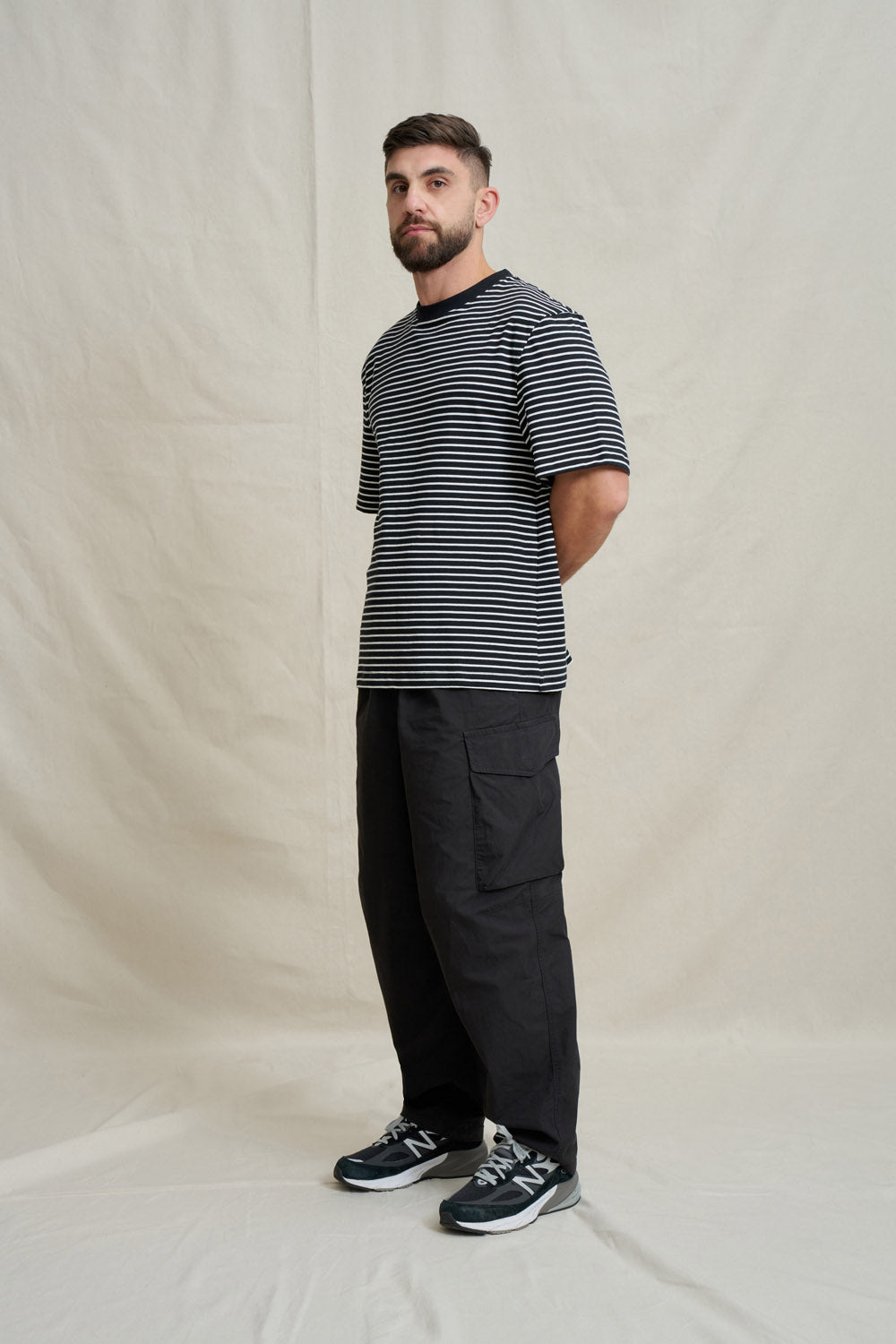 Unisex Box Tee - Stripe Ivory Black